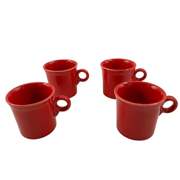 HLC Fiestaware Cups Red Scarlet Ring Handle Coffee Tea Cup Mug Lot of 4 - Picture 2 of 7
